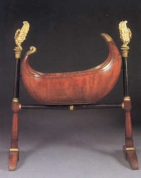 Work:&nbsp;19th Century AUSTRIAN Biedermeier Black Walnut, Ebonized and Parcel-Gilt Cradle