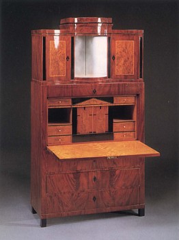 Work:&nbsp;19th Century AUSTRIAN Biedermeier Mahogany, Fruitwood and Burl Walnut Fall-Front Secr&eacute;taire